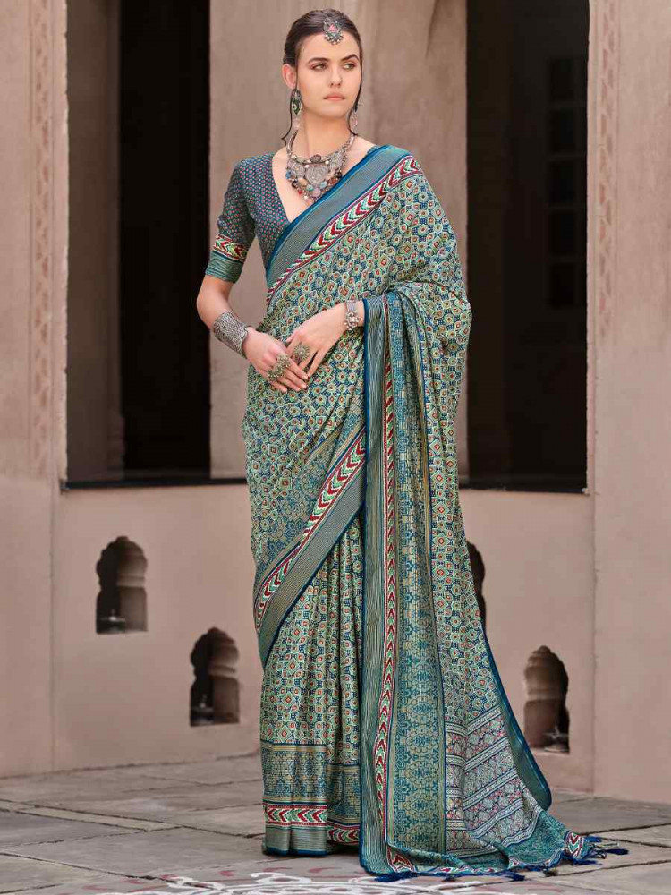 Multi Sigma Silk Printed Festival Casual Contemporary Saree