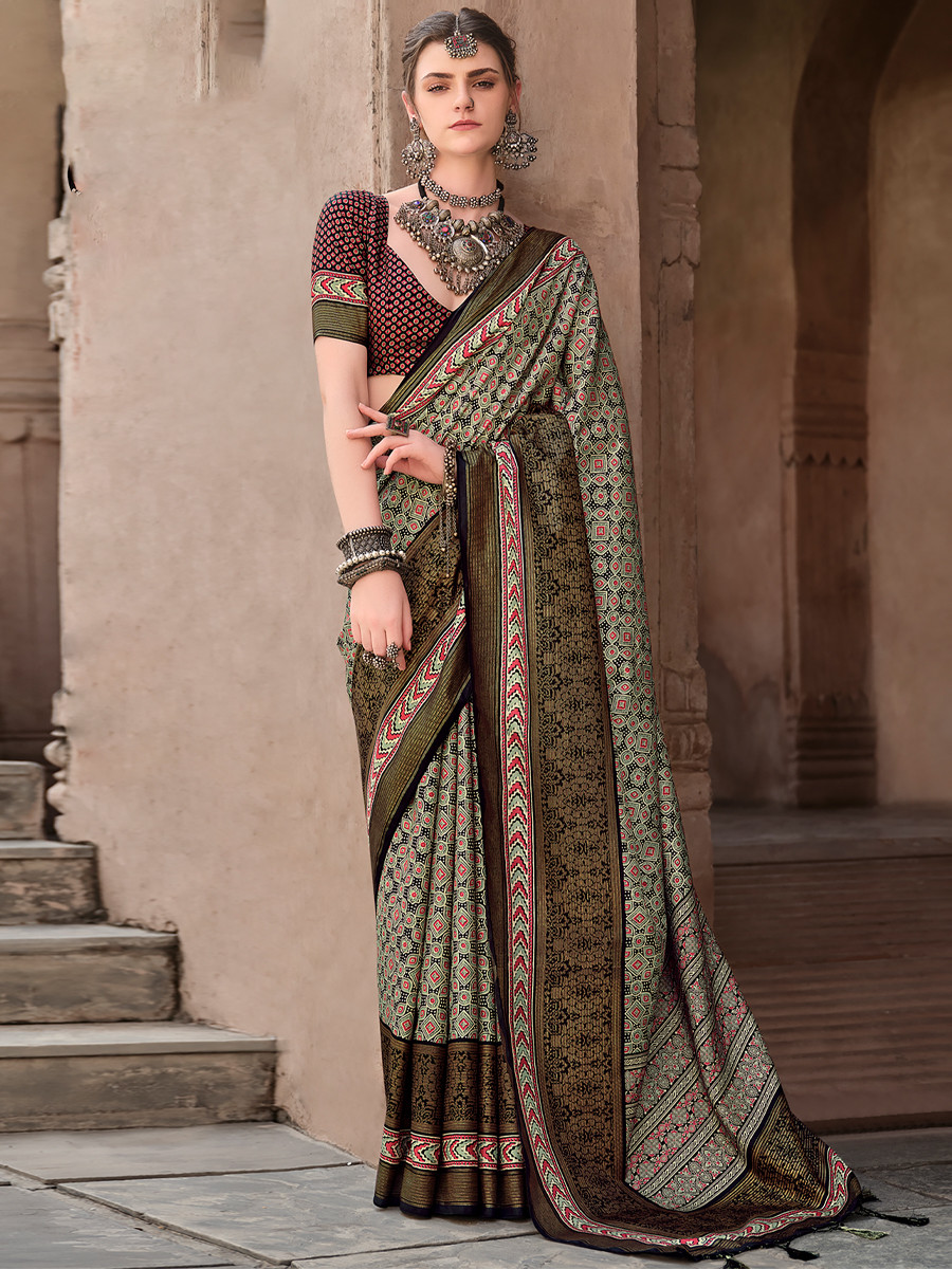 Multi Sigma Silk Printed Festival Casual Contemporary Saree