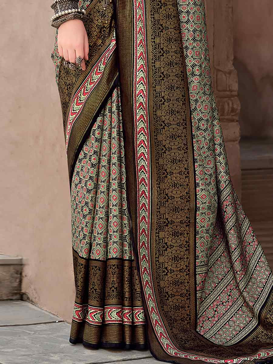 Multi Sigma Silk Printed Festival Casual Contemporary Saree