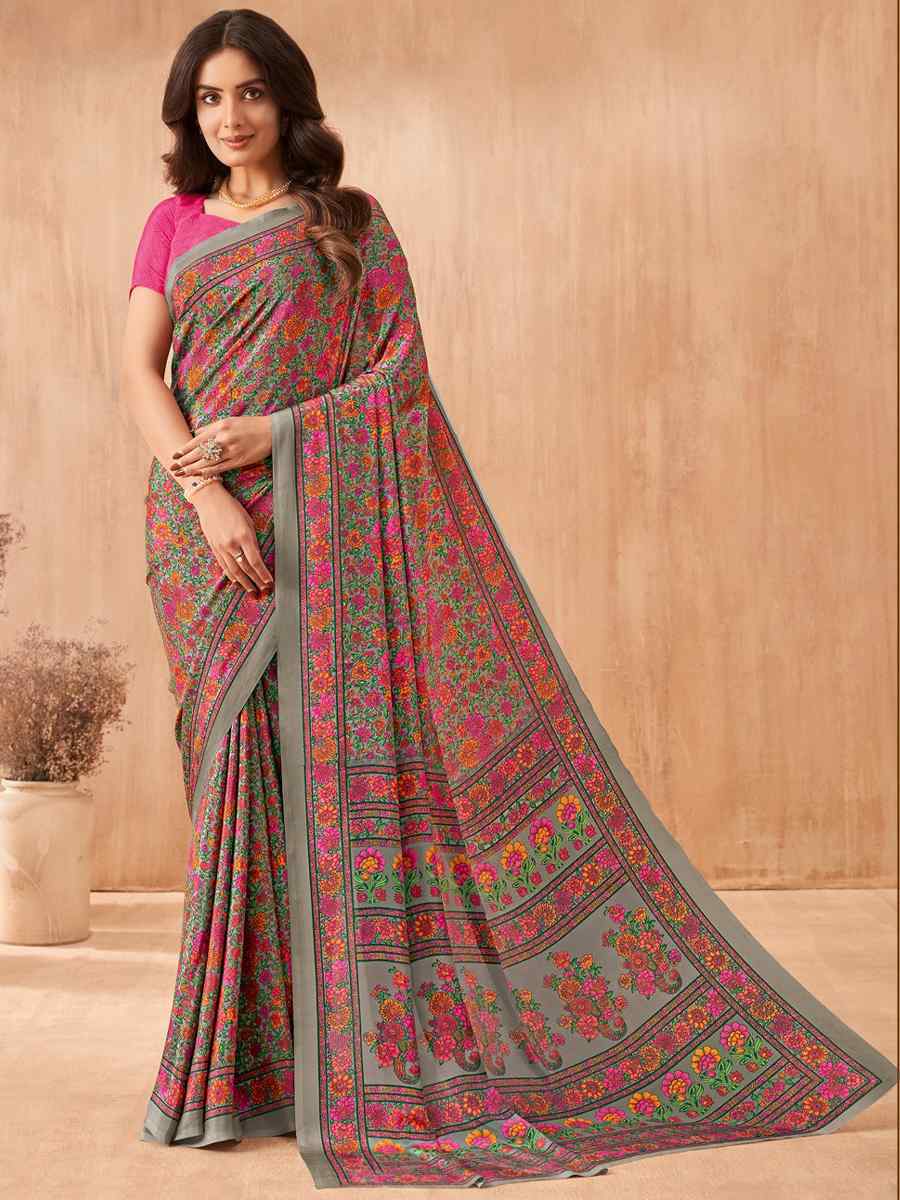 Multi Silk Crepe Printed Festival Casual Contemporary Saree