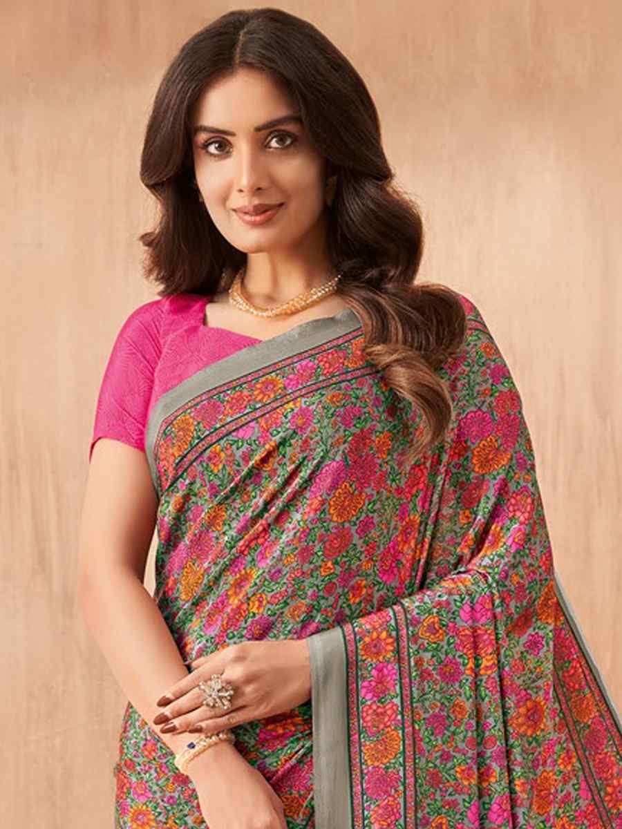 Multi Silk Crepe Printed Festival Casual Contemporary Saree