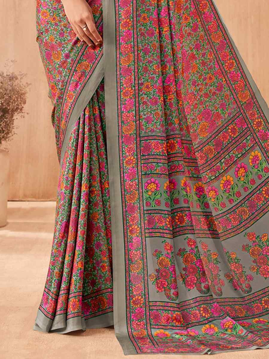 Multi Silk Crepe Printed Festival Casual Contemporary Saree