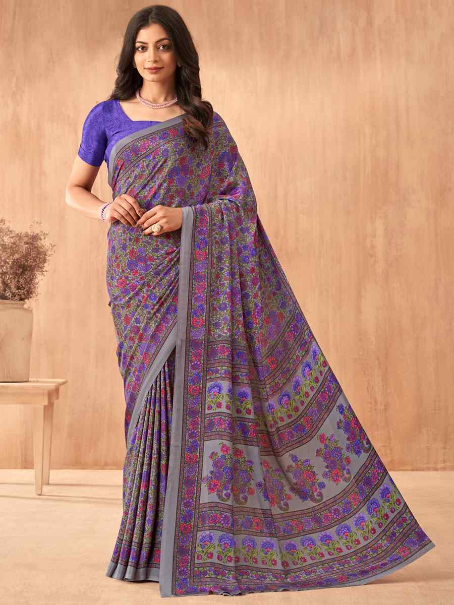 Multi Silk Crepe Printed Festival Casual Contemporary Saree