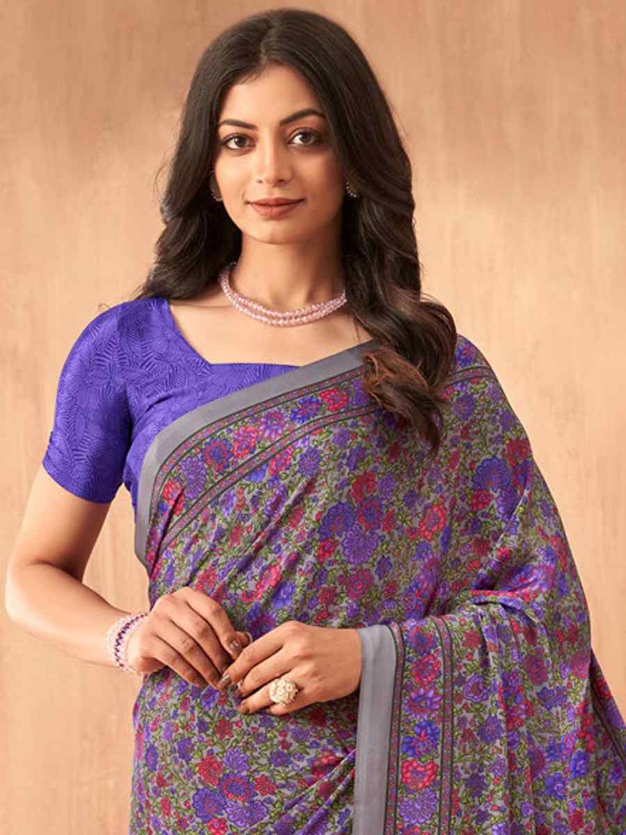 Multi Silk Crepe Printed Festival Casual Contemporary Saree