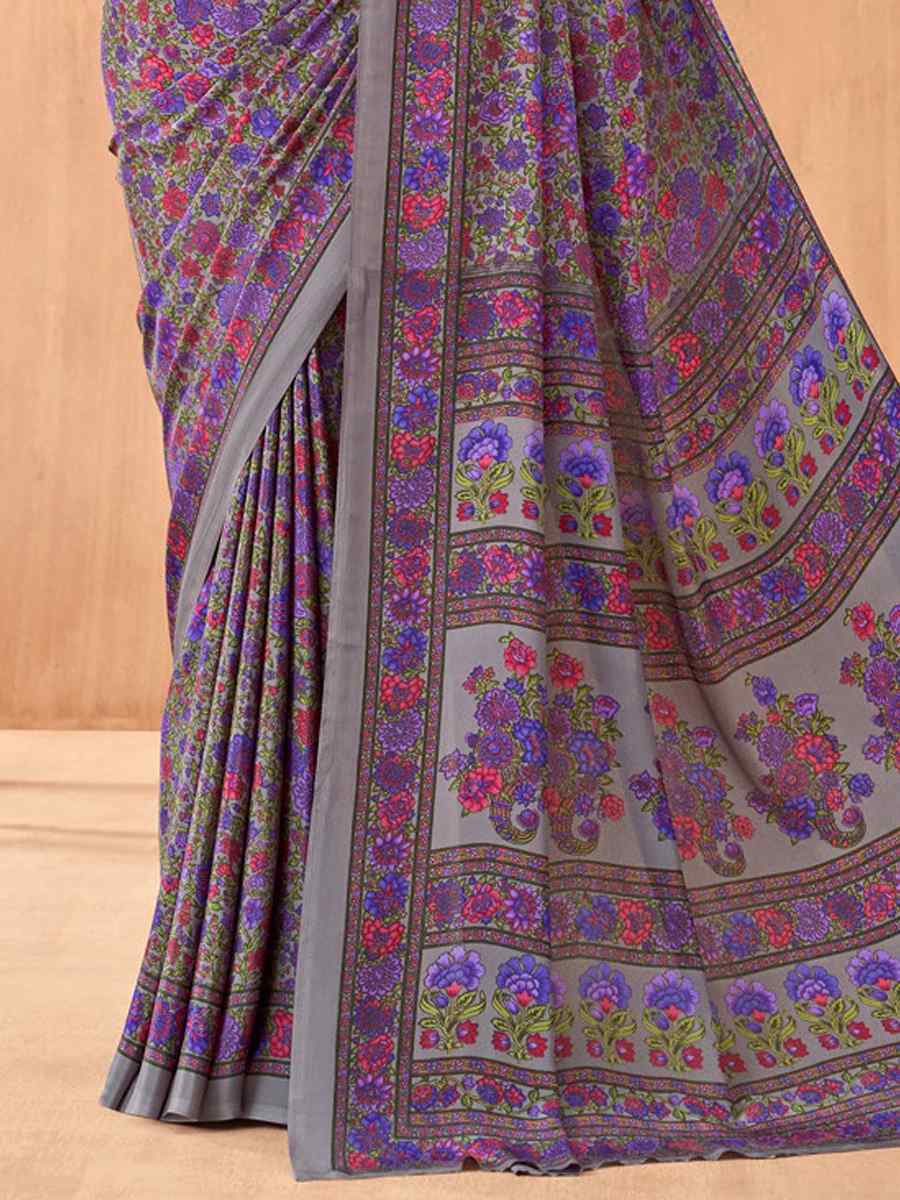 Multi Silk Crepe Printed Festival Casual Contemporary Saree