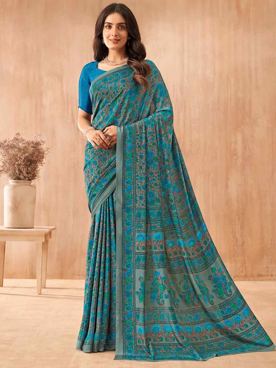 Multi Silk Crepe Printed Festival Casual Contemporary Saree