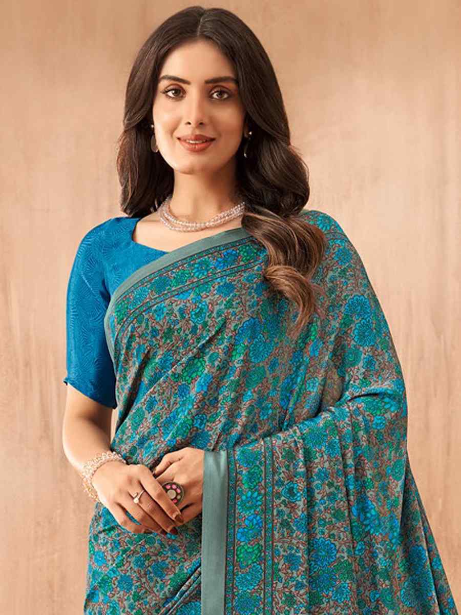 Multi Silk Crepe Printed Festival Casual Contemporary Saree