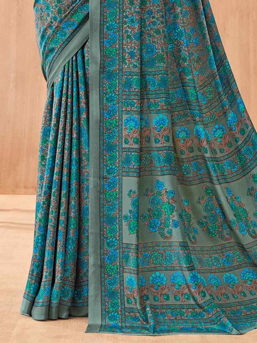 Multi Silk Crepe Printed Festival Casual Contemporary Saree