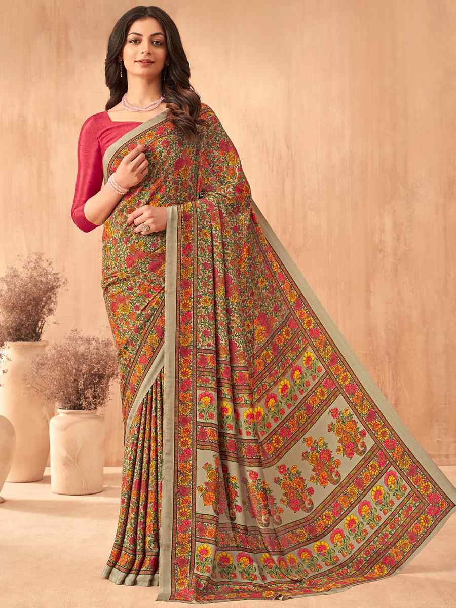 Multi Silk Crepe Printed Festival Casual Contemporary Saree