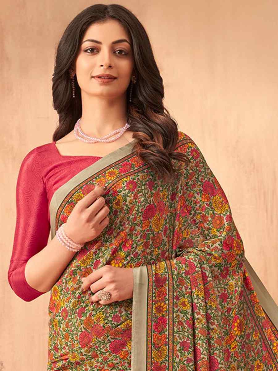 Multi Silk Crepe Printed Festival Casual Contemporary Saree