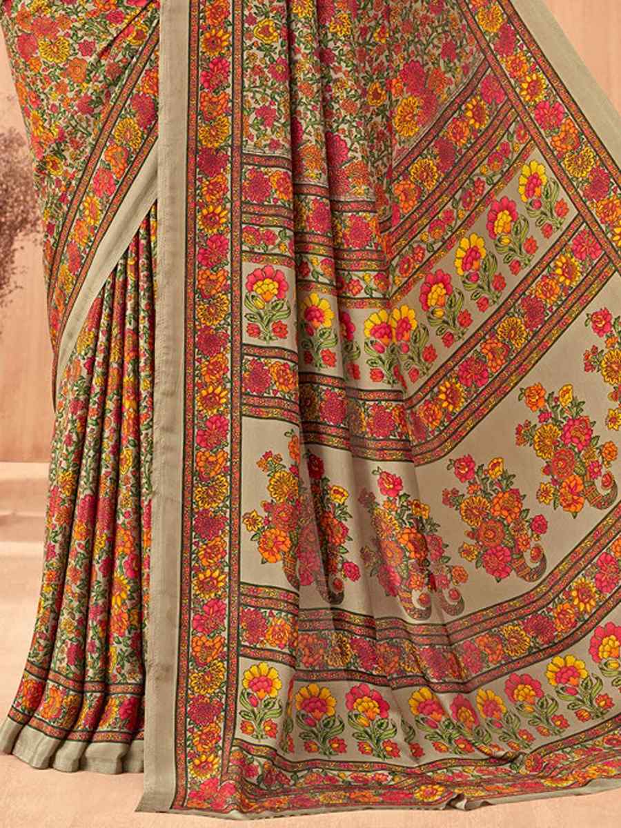 Multi Silk Crepe Printed Festival Casual Contemporary Saree