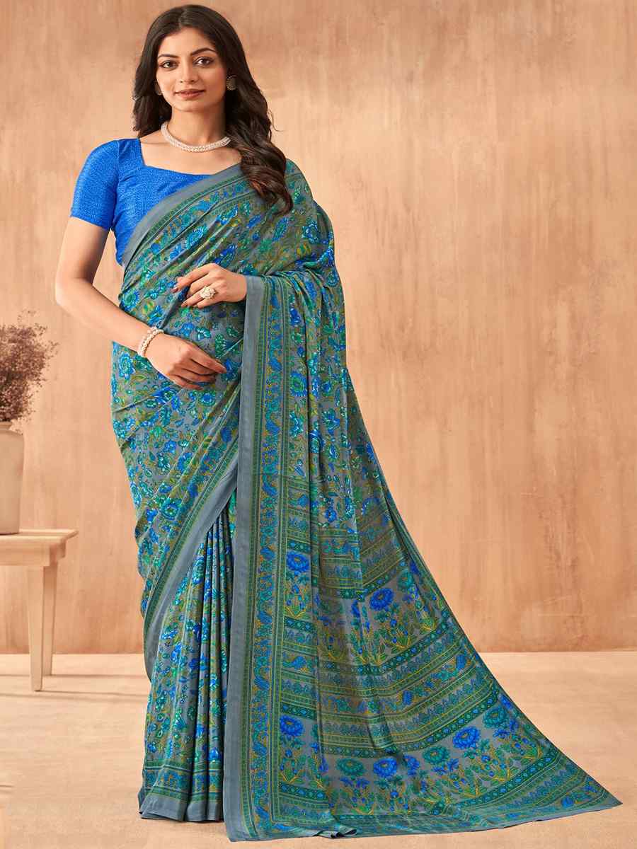 Multi Silk Crepe Printed Festival Casual Contemporary Saree