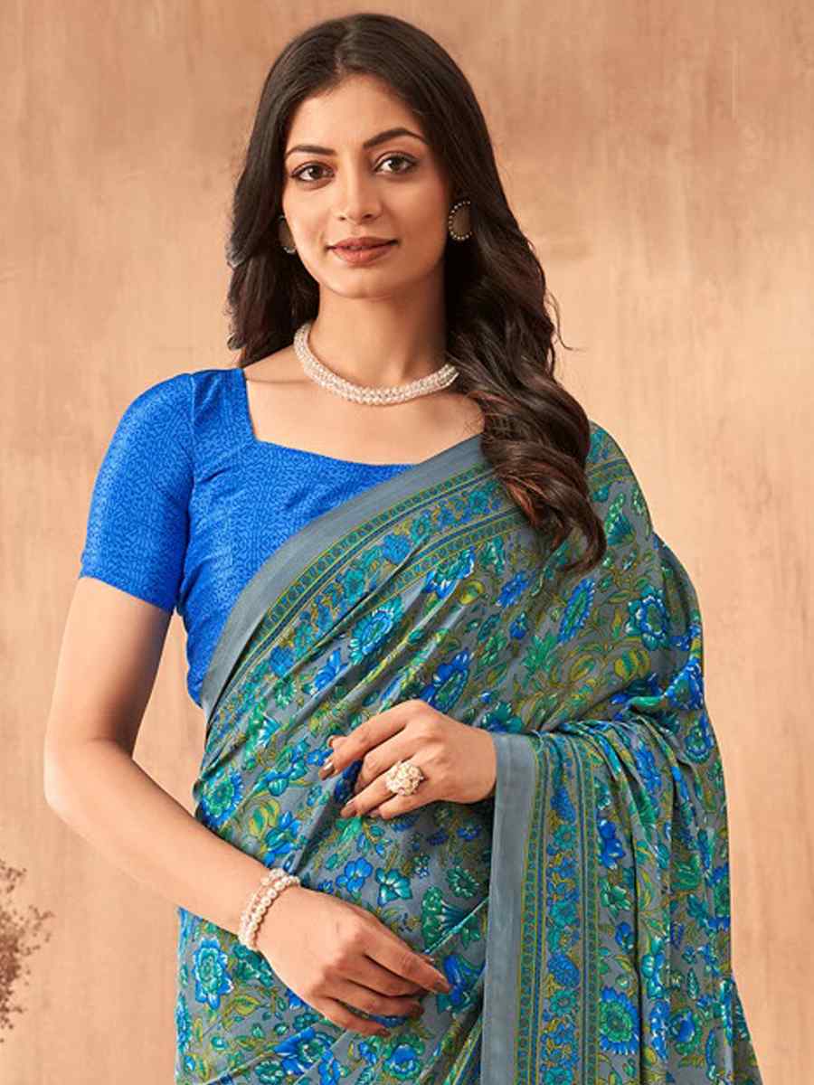 Multi Silk Crepe Printed Festival Casual Contemporary Saree