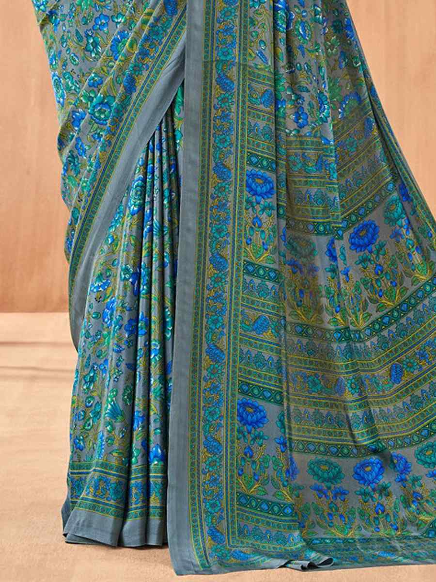 Multi Silk Crepe Printed Festival Casual Contemporary Saree