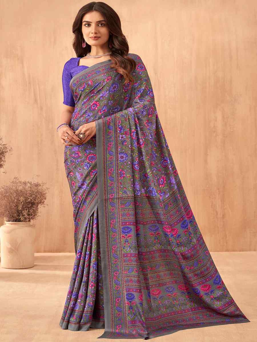 Multi Silk Crepe Printed Festival Casual Contemporary Saree