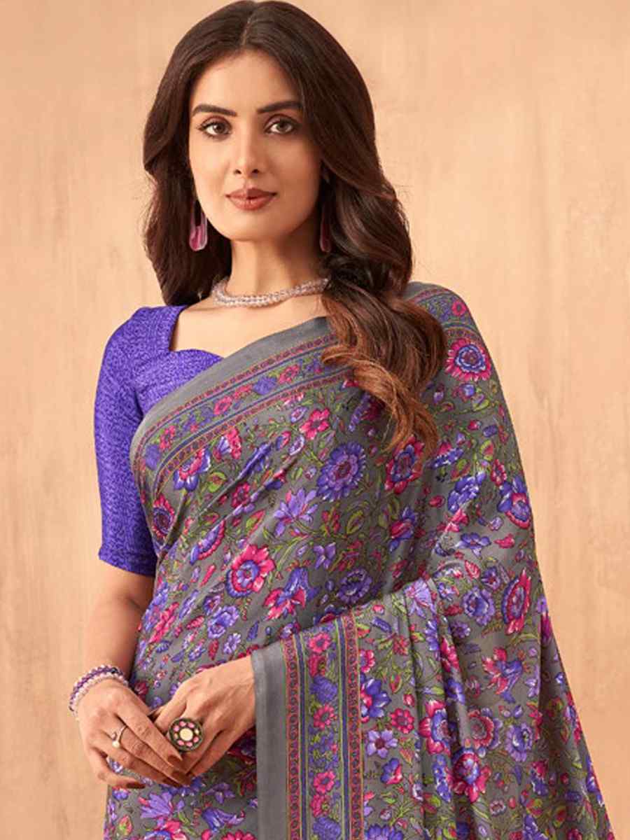 Multi Silk Crepe Printed Festival Casual Contemporary Saree