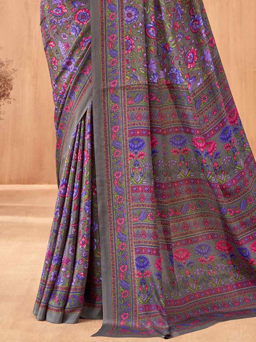 Multi Silk Crepe Printed Festival Casual Contemporary Saree