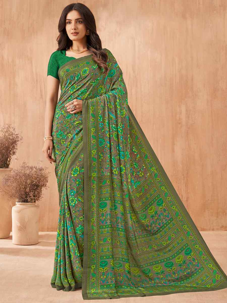 Multi Silk Crepe Printed Festival Casual Contemporary Saree