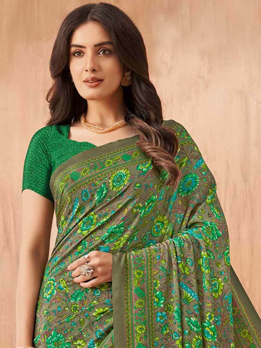 Multi Silk Crepe Printed Festival Casual Contemporary Saree