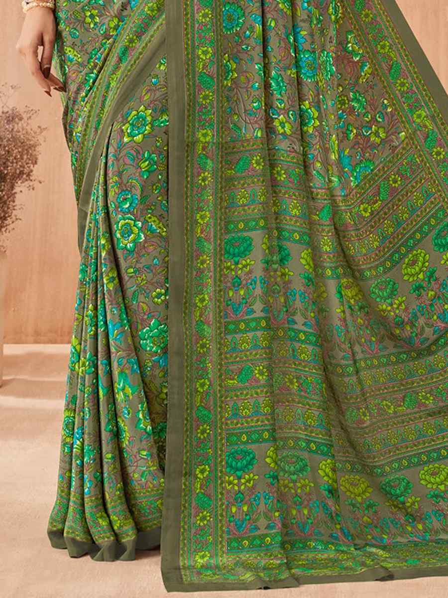 Multi Silk Crepe Printed Festival Casual Contemporary Saree