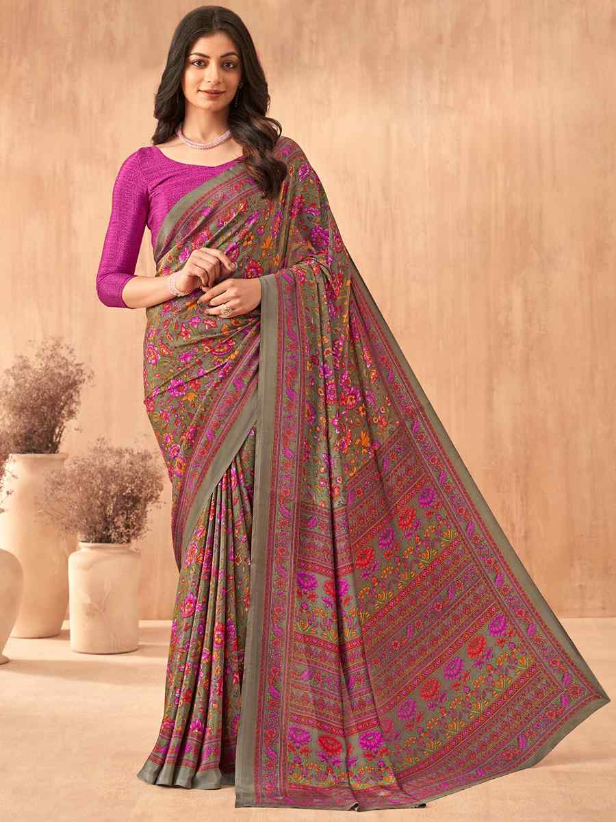 Multi Silk Crepe Printed Festival Casual Contemporary Saree