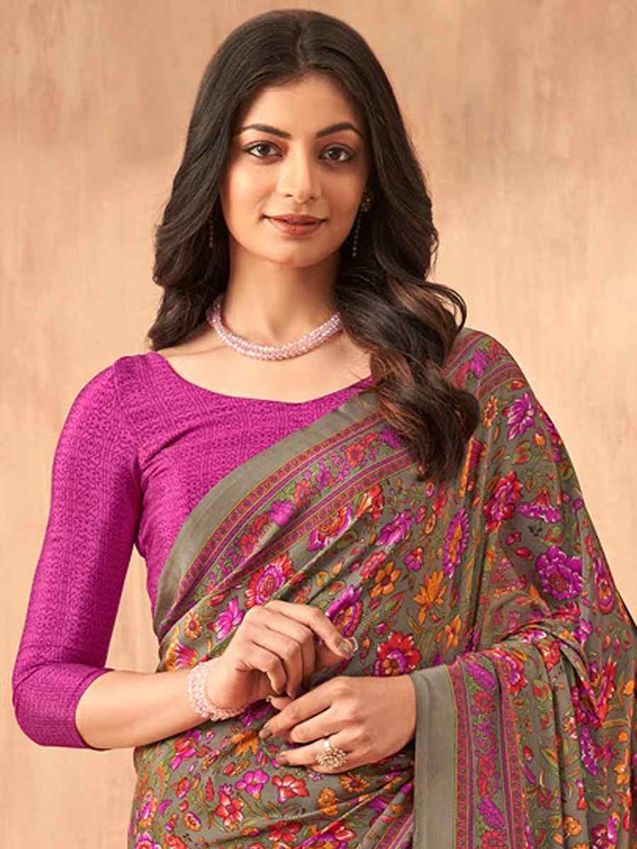 Multi Silk Crepe Printed Festival Casual Contemporary Saree