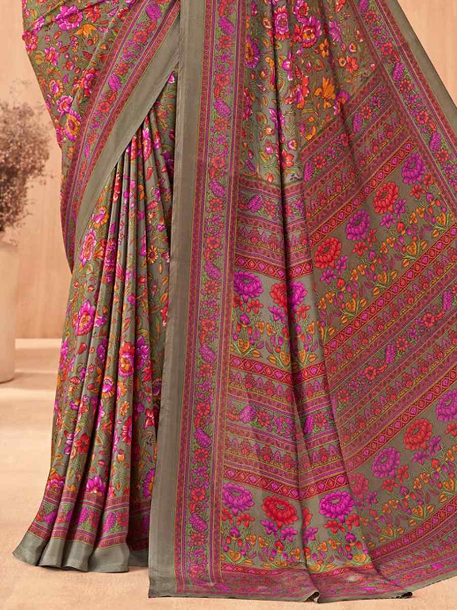 Multi Silk Crepe Printed Festival Casual Contemporary Saree