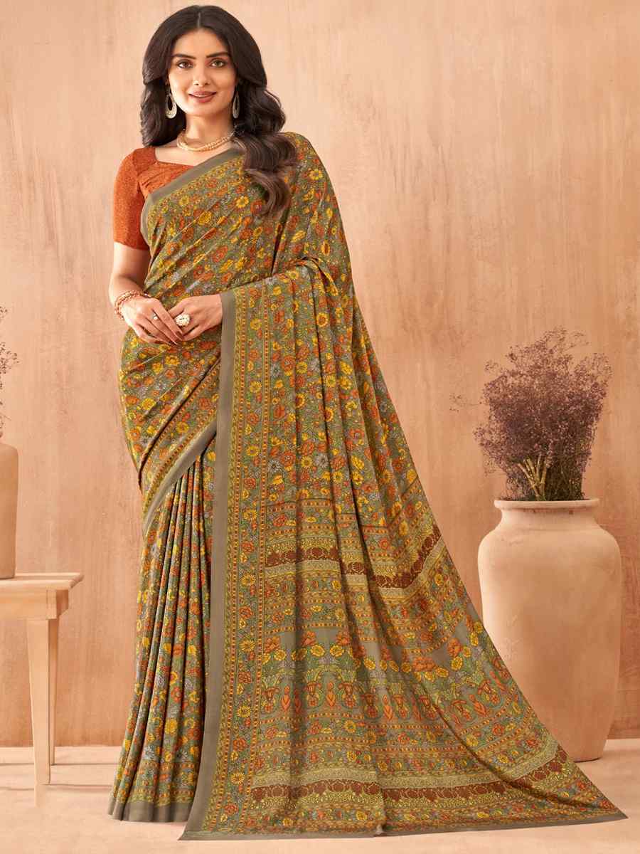 Multi Silk Crepe Printed Festival Casual Contemporary Saree