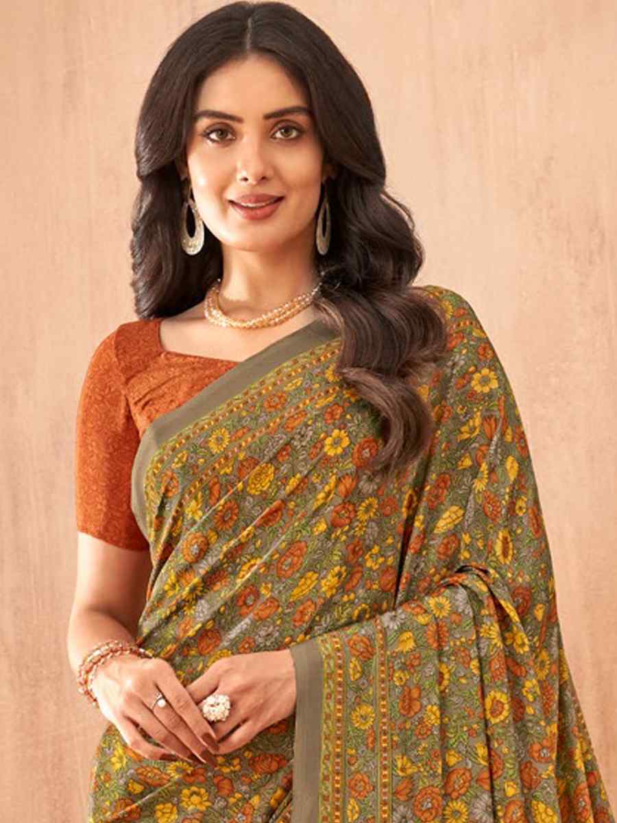 Multi Silk Crepe Printed Festival Casual Contemporary Saree