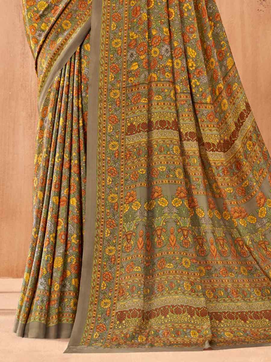 Multi Silk Crepe Printed Festival Casual Contemporary Saree