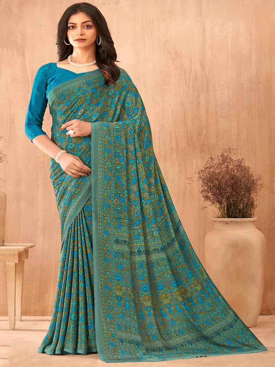 Multi Silk Crepe Printed Festival Casual Contemporary Saree