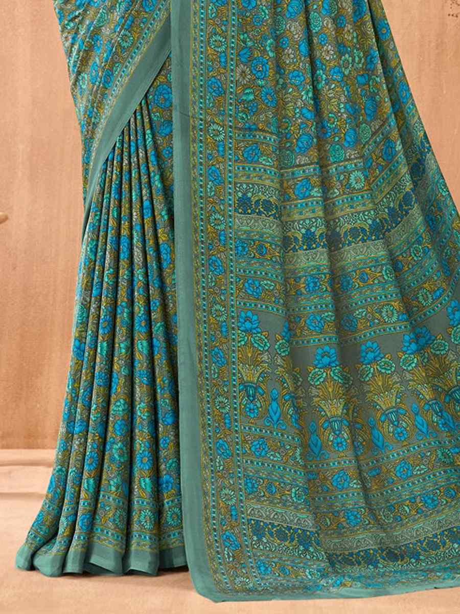 Multi Silk Crepe Printed Festival Casual Contemporary Saree