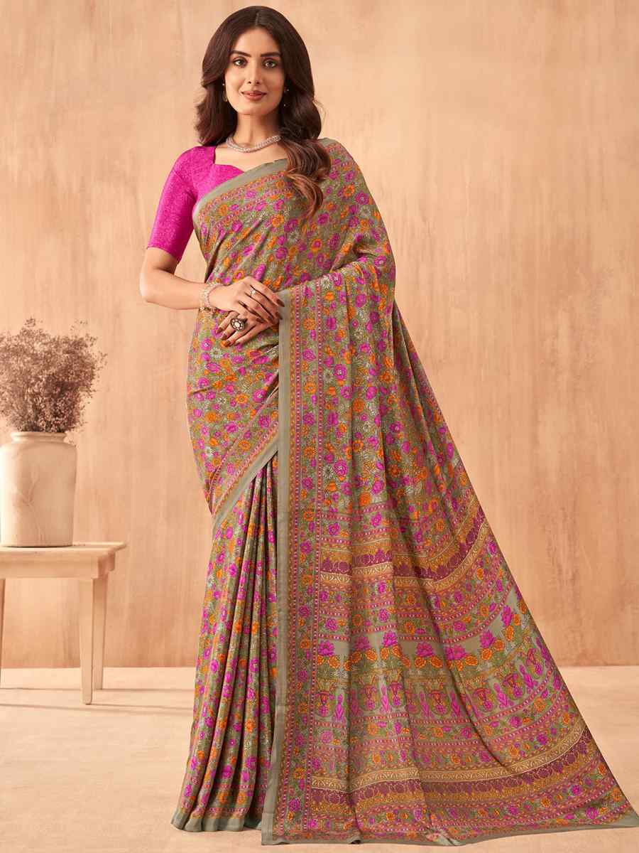 Multi Silk Crepe Printed Festival Casual Contemporary Saree