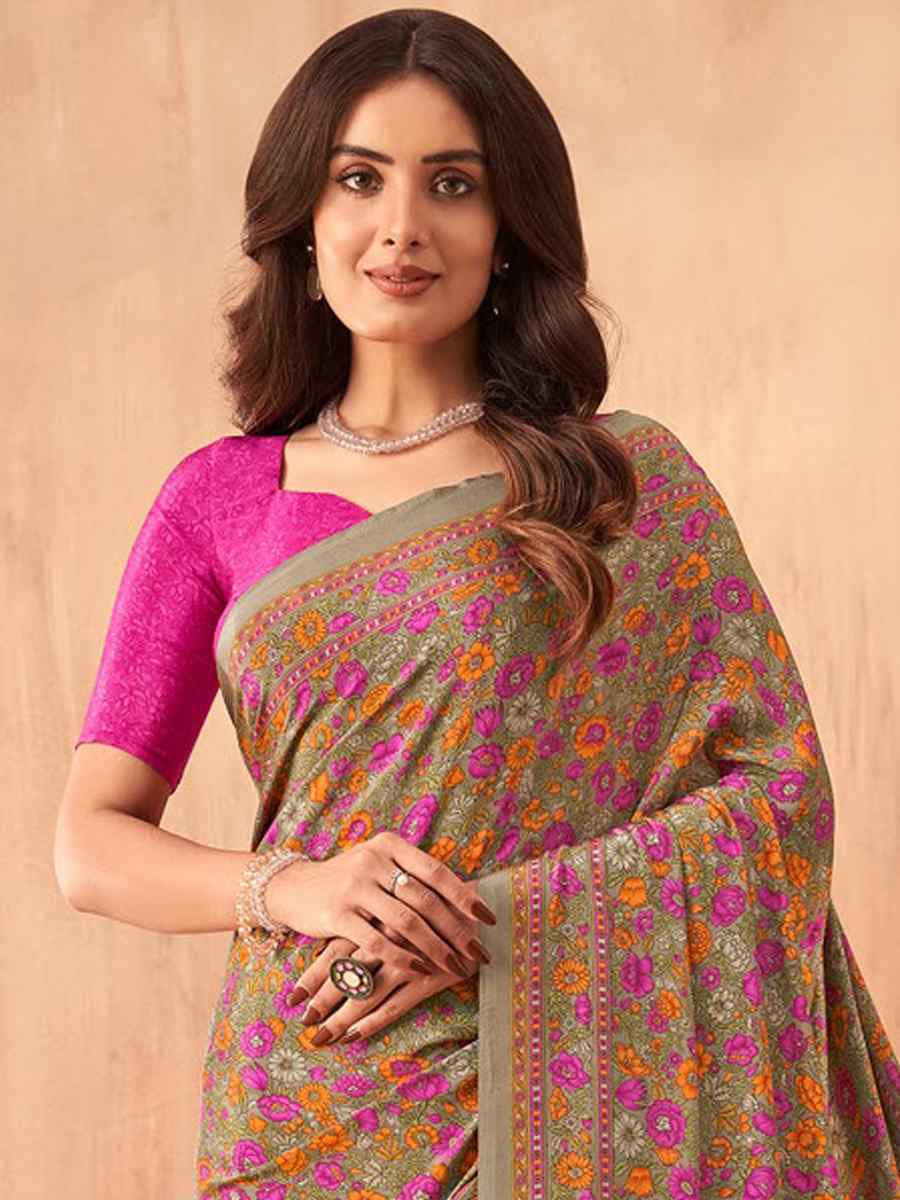 Multi Silk Crepe Printed Festival Casual Contemporary Saree