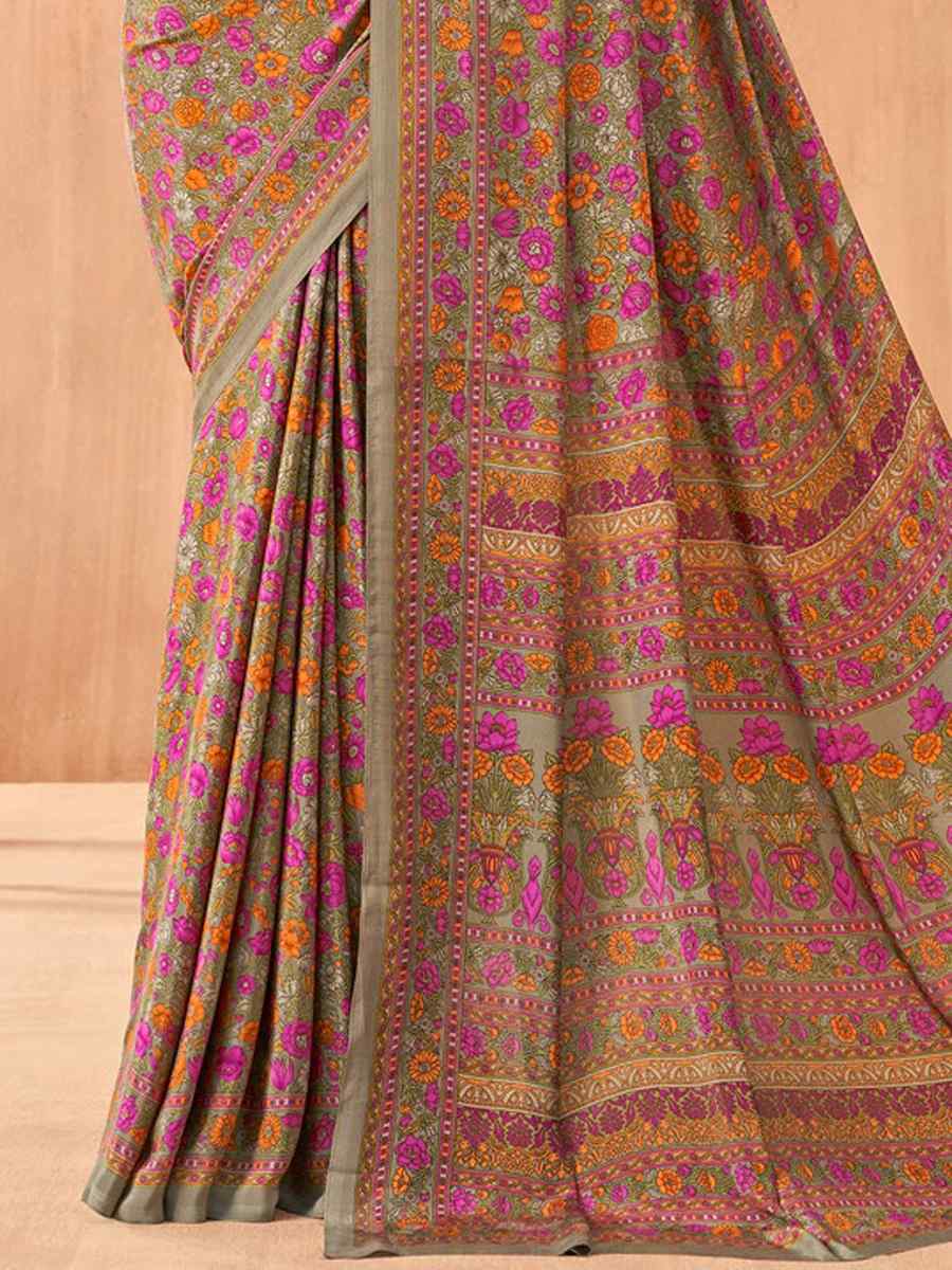 Multi Silk Crepe Printed Festival Casual Contemporary Saree