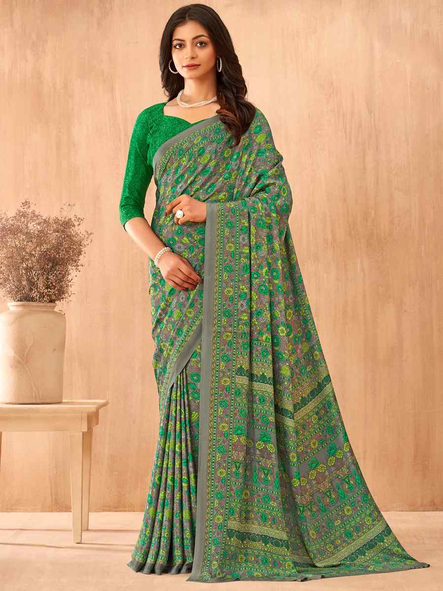 Multi Silk Crepe Printed Festival Casual Contemporary Saree