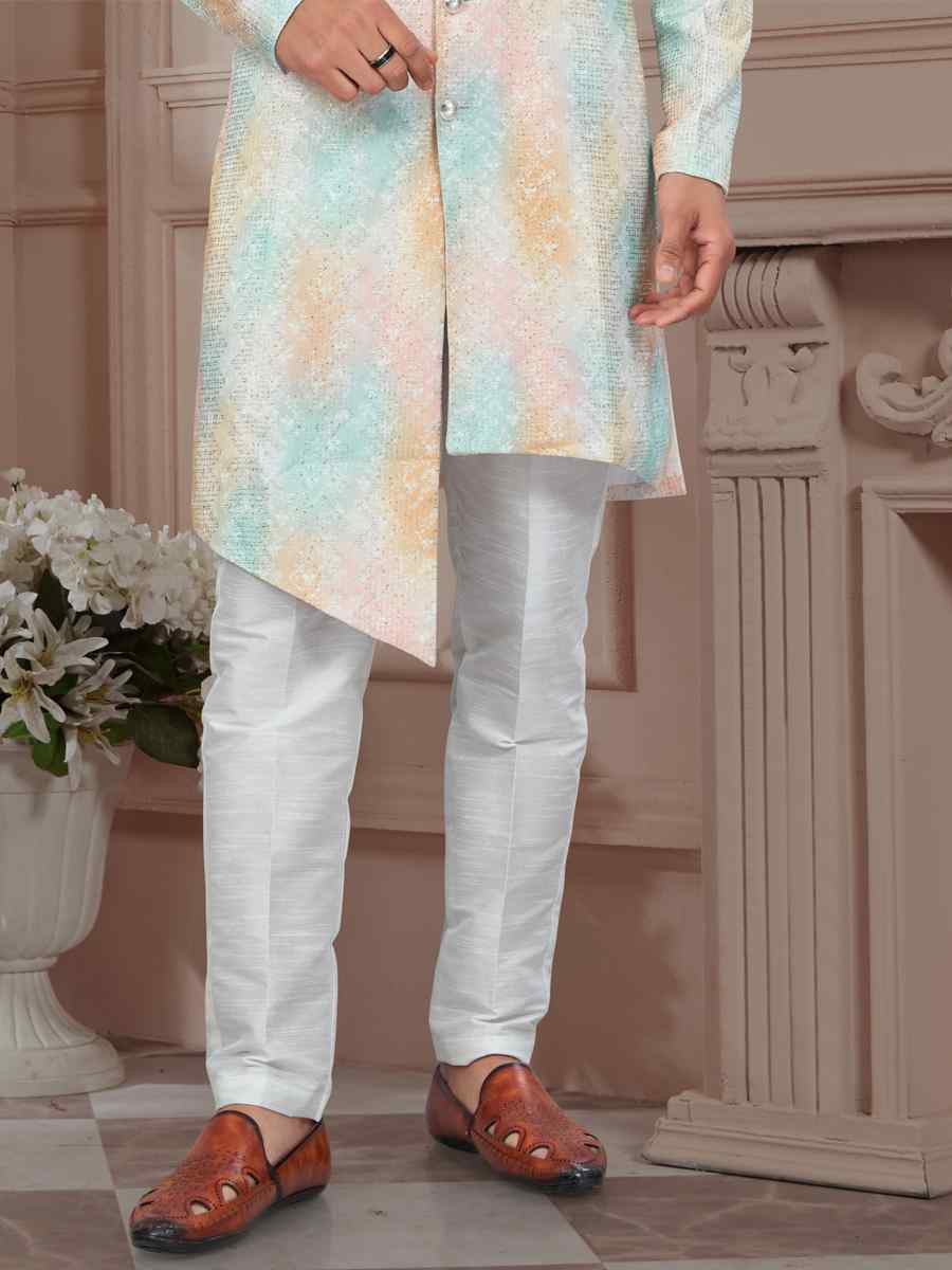 Multi Silk Dupion Embroidered Festival Wedding Sherwani