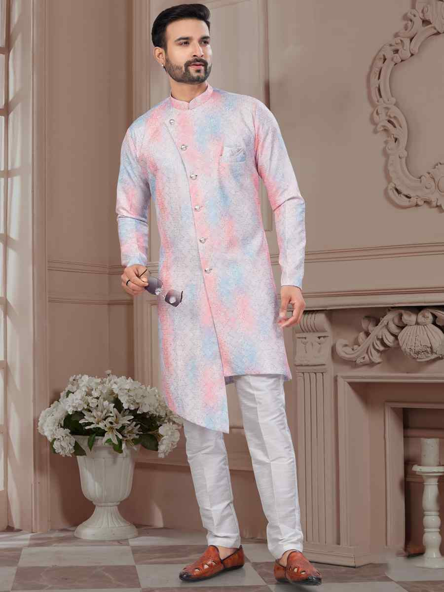 Multi Silk Dupion Embroidered Festival Wedding Sherwani