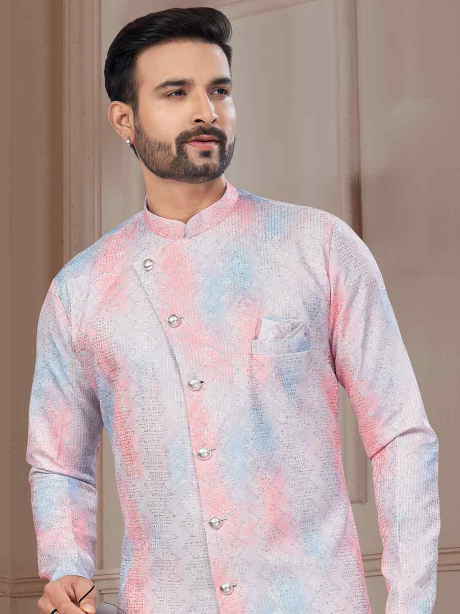 Multi Silk Dupion Embroidered Festival Wedding Sherwani