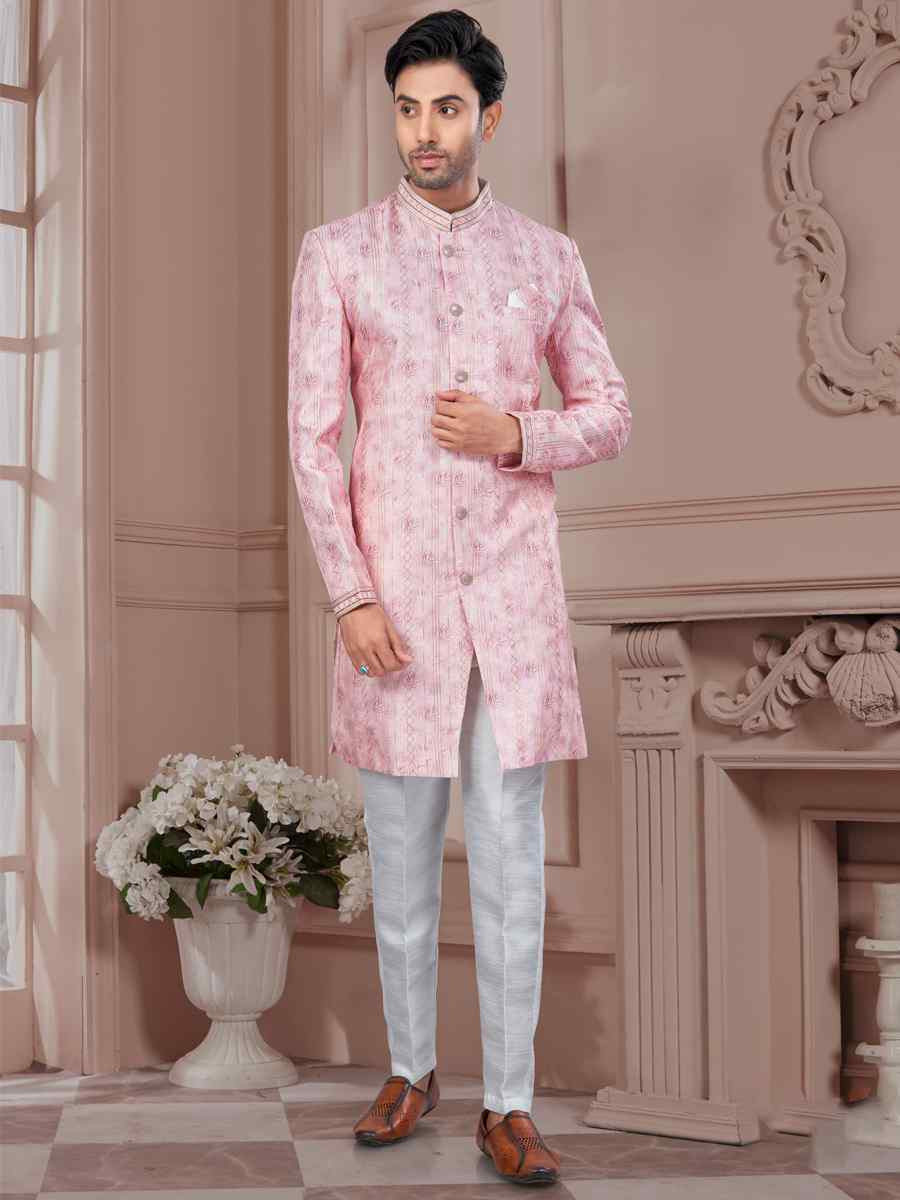 Multi Silk Dupion Embroidered Festival Wedding Sherwani