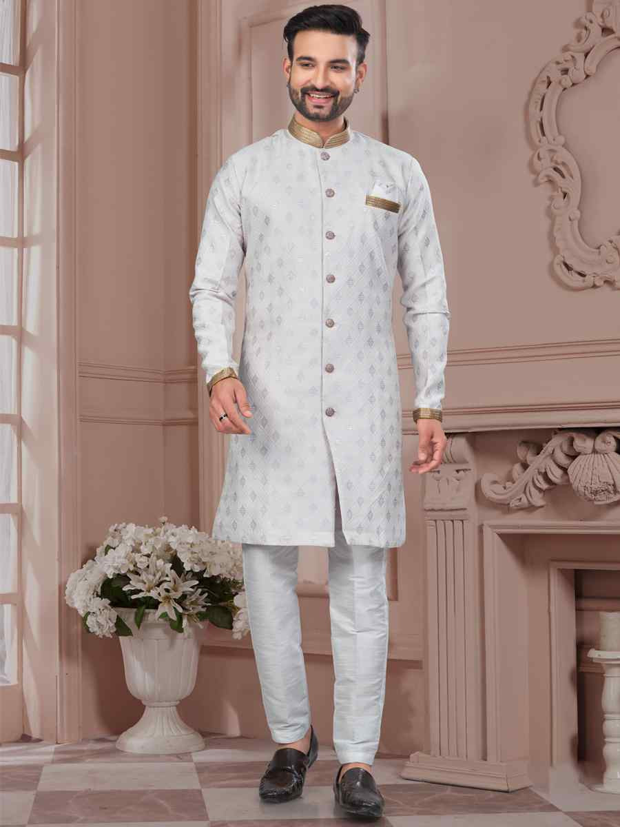 Multi Silk Dupion Embroidered Festival Wedding Sherwani