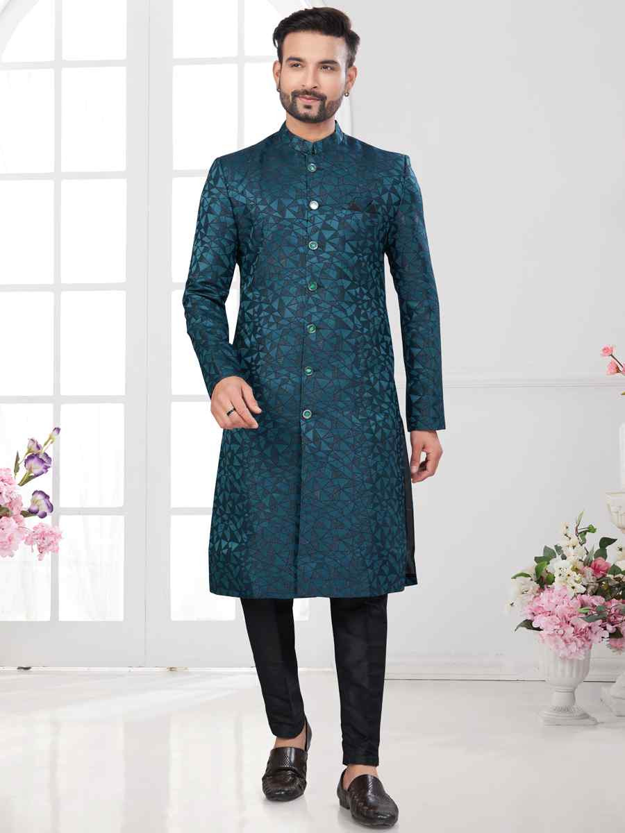 Multi Silk Dupion Embroidered Festival Wedding Sherwani