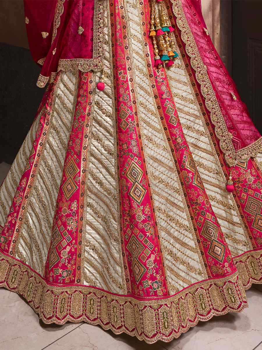 Multi Silk Embroidered Bridal Wedding Heavy Border Lehenga Choli