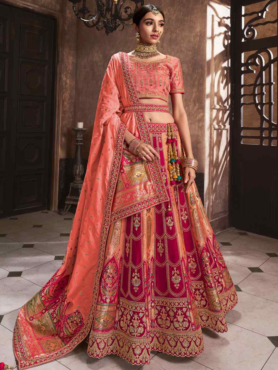 Multi Silk Embroidered Bridal Wedding Heavy Border Lehenga Choli