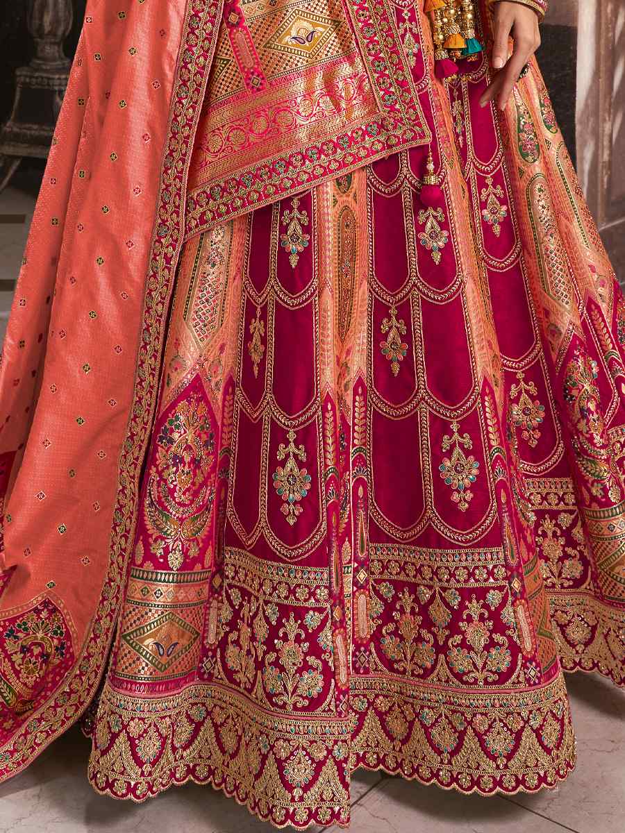 Multi Silk Embroidered Bridal Wedding Heavy Border Lehenga Choli