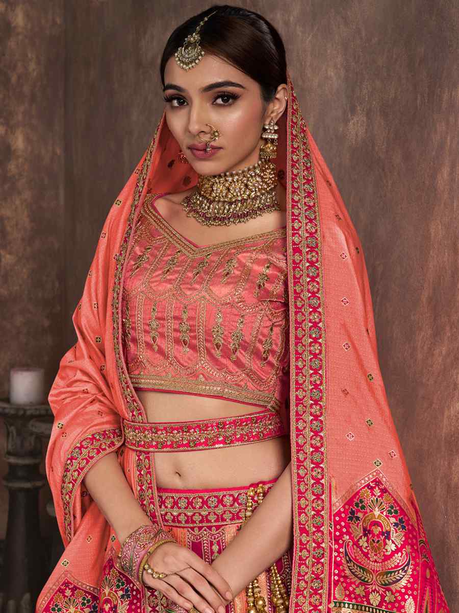 Multi Silk Embroidered Bridal Wedding Heavy Border Lehenga Choli