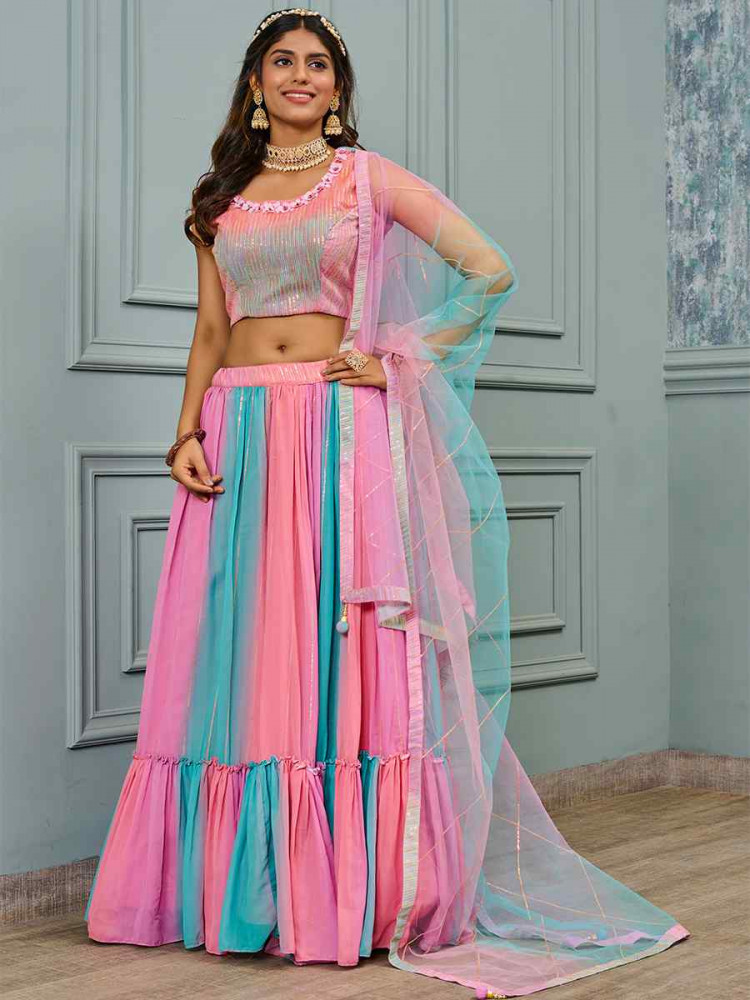 Multi Silk Embroidery Festival Wedding Heavy Border Lehenga Choli