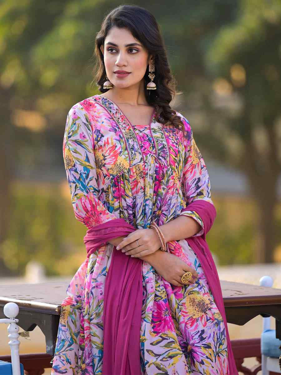 Multi Silk Georgette Printed Festival Party Ready Anarkali Salwar Kameez