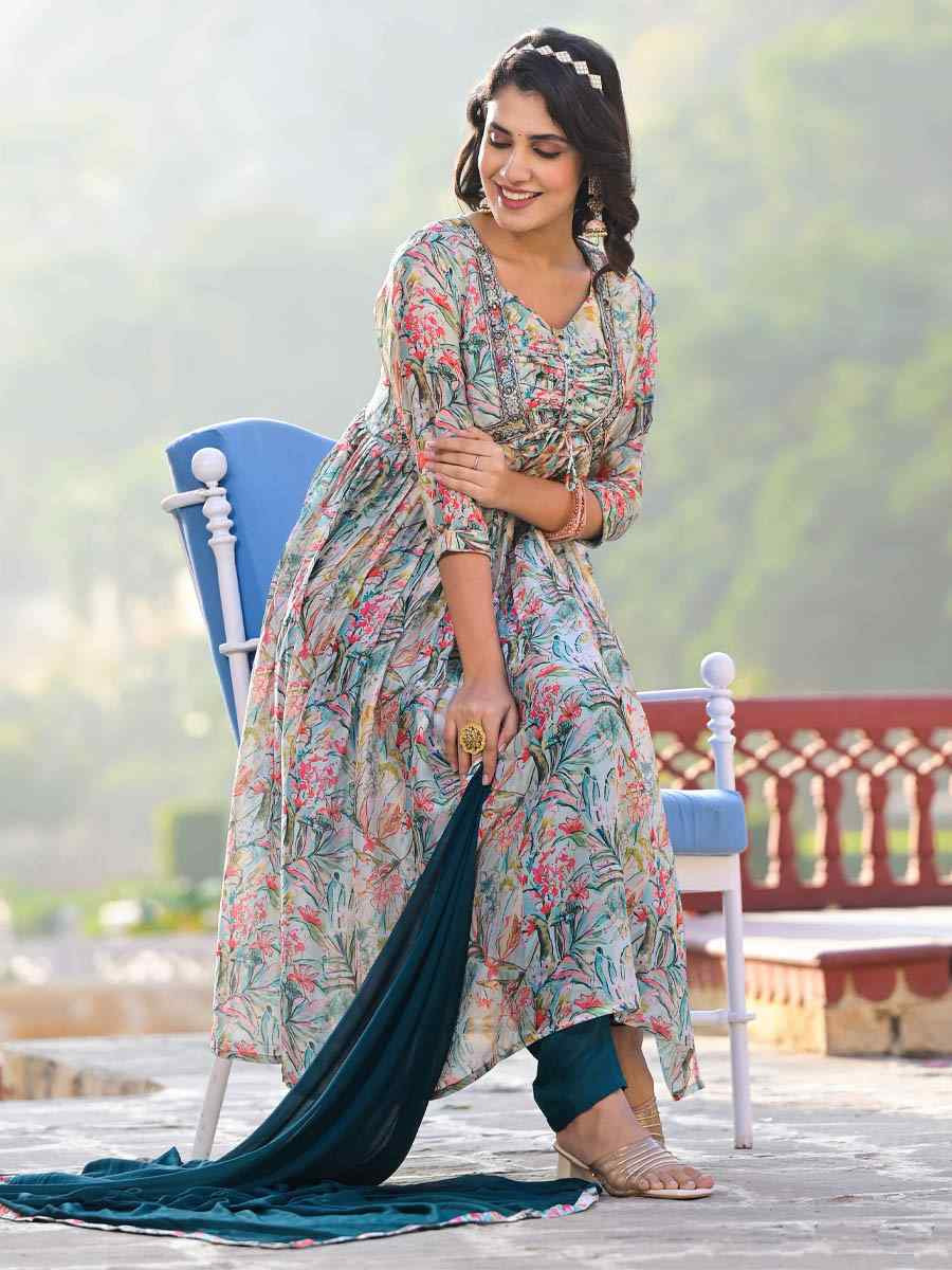 Multi Silk Georgette Printed Festival Party Ready Anarkali Salwar Kameez