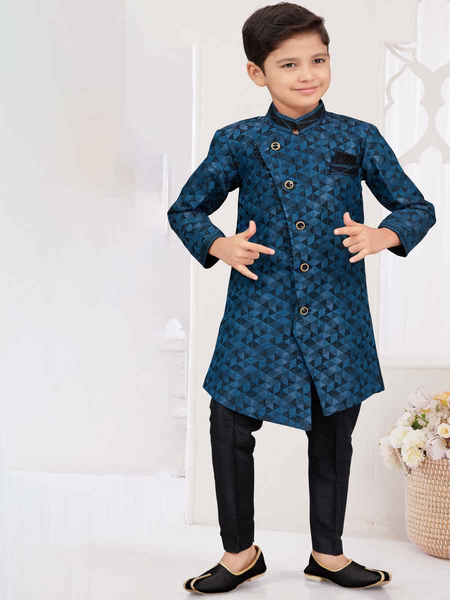 Multi Siyara Jacquard Embroidered Festival Wedding Kurta Pyjama Boys Wear